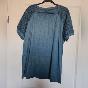 BloomChic Teal Lace Sleeve Blouse